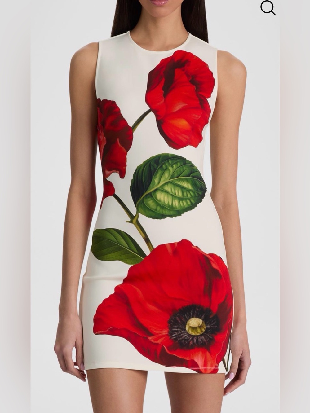 Alice + Olivia Cream Mini Dress with Red Poppy Print